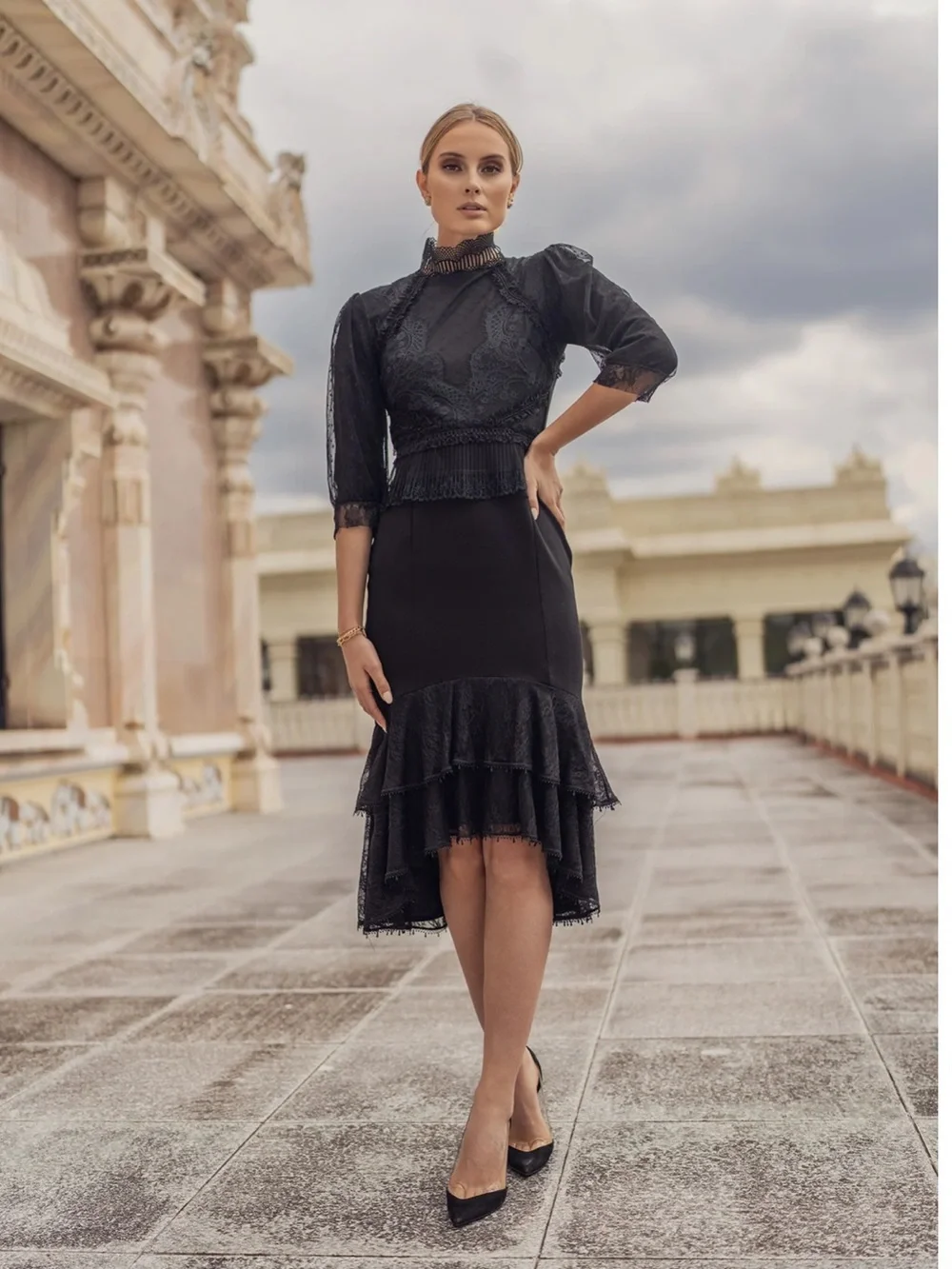 Ellie Makir Lace Hi Low Dress